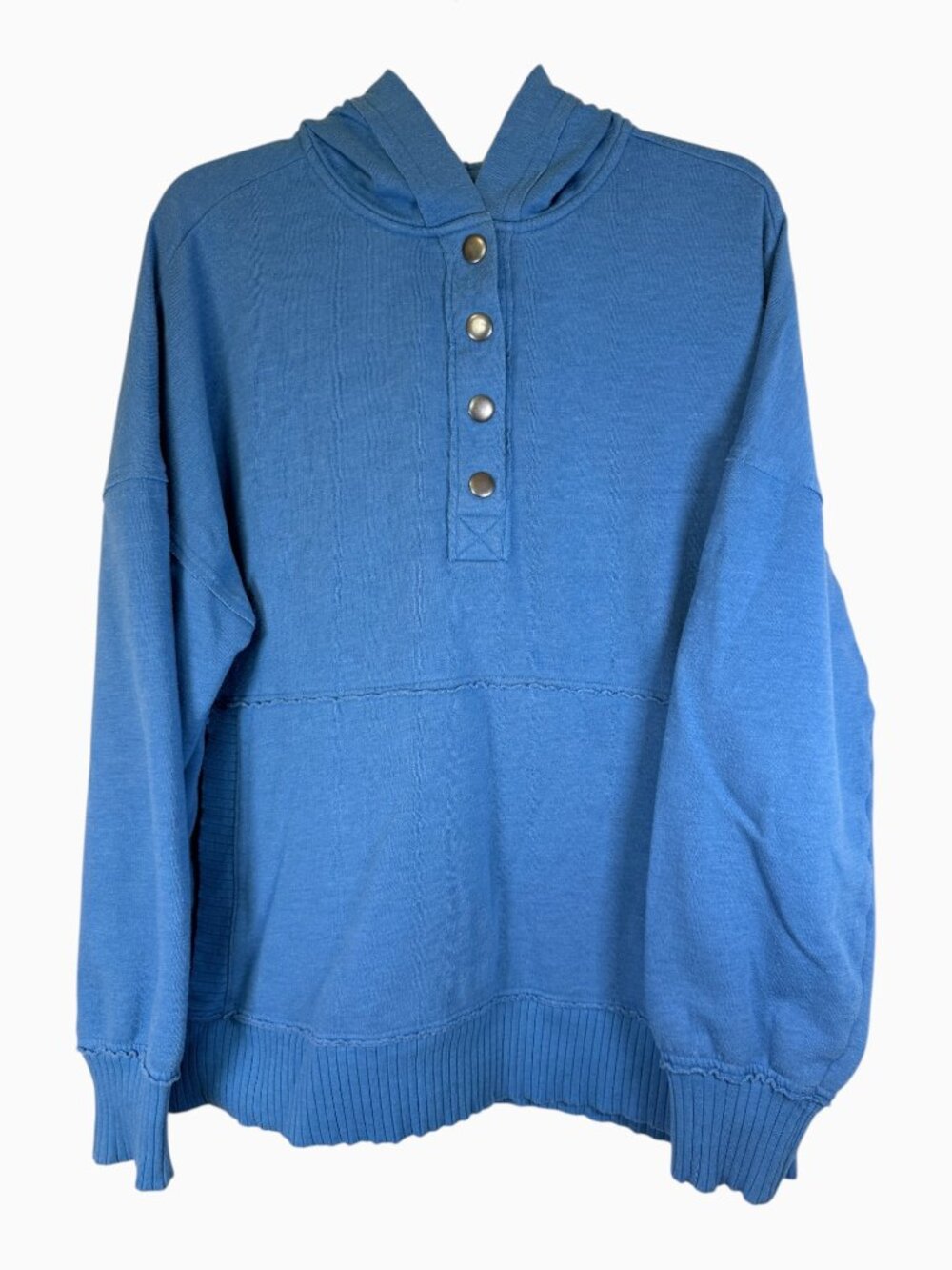 SO The Lounge Life Tunic Hoodie Blue Henley Snap Raw Edge Womens XL Activewear